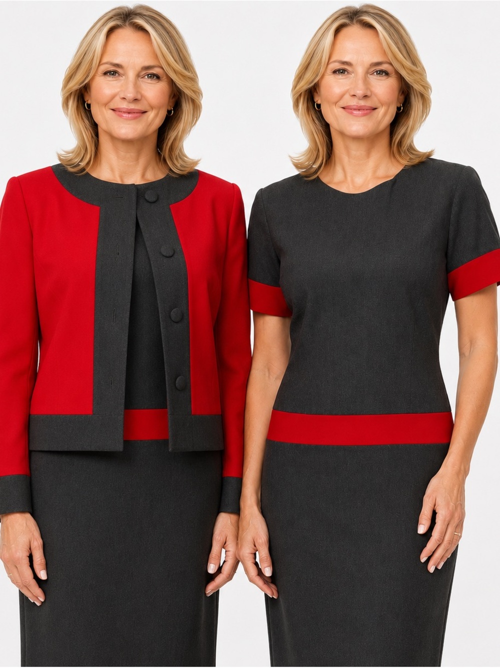 Custom-Made Charcoal Gray and Red Two-Piece Dress Suit Set
